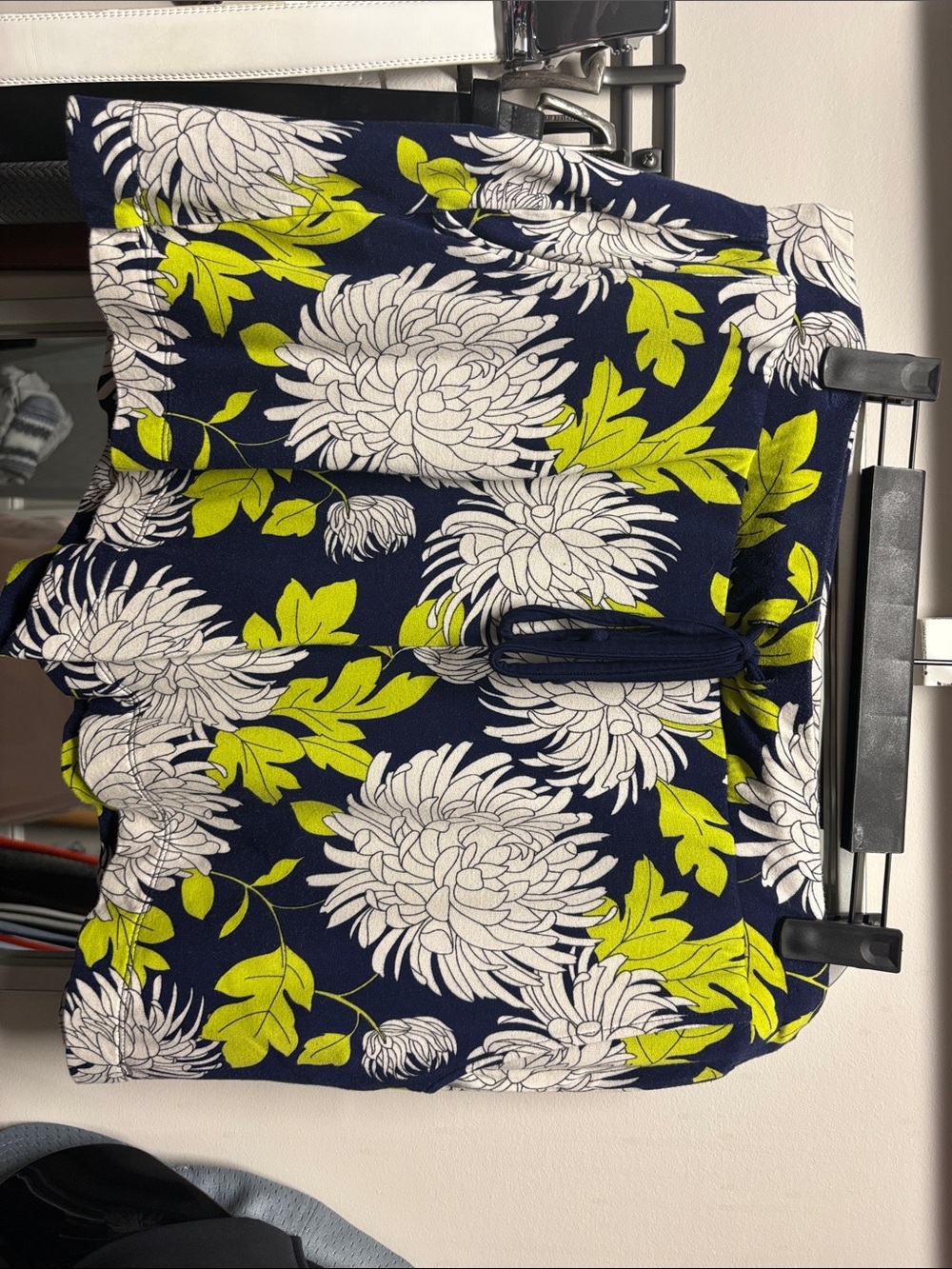 CAbi Navy Skort with White Floral & Lime-Green Leaves